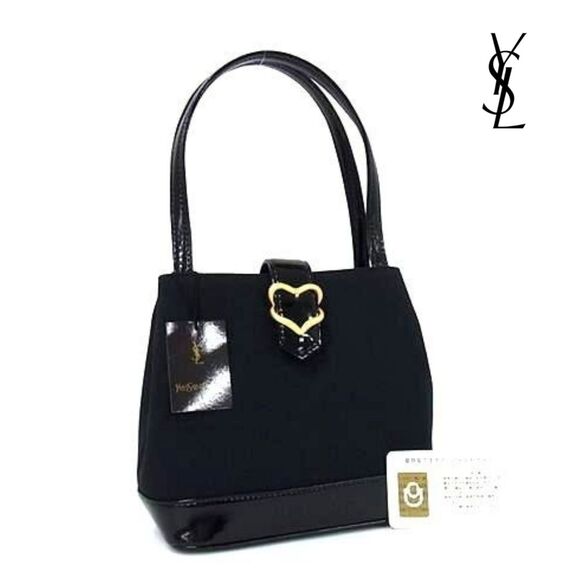 Yves Saint Laurent NEW Black Patent Leather & Gold Heart Vintage Handbag w/ COA - Picture 1 of 13